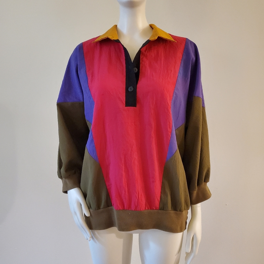 Silver Threads Vintage Multi Colored Quarter Sleeve Pullover Top Size Medium